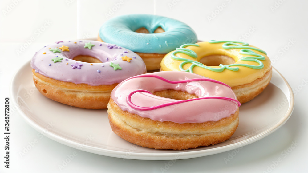Donuts with colored glaze, on a white background Donuts with colored glaze, on a white background