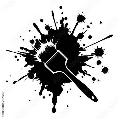 Black ink brushstroke and paintbrush vector set with grunge splashes, stains