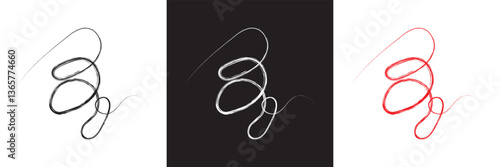 Swish swoosh squiggle line icon  set. Fake signatures. Hand-drawn rough ink brushstrokes. Vector illustration. isolated on white and black background. EPS 10
