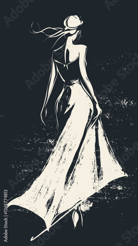 Minimalist Fashion Model Sketch on Chalkboard Background Vector Illustration