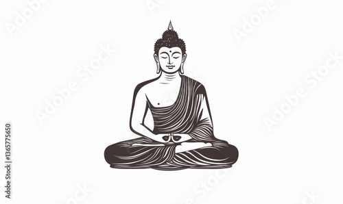 Minimalist Vector Silhouette of Meditating Buddha in Lotus Position Line Drawing SVG