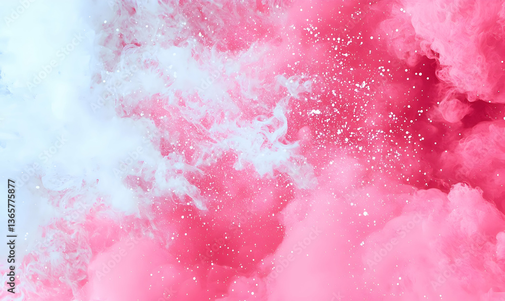 Obraz premium Vibrant Pink and White Cloudy Background with Shimmering Particles