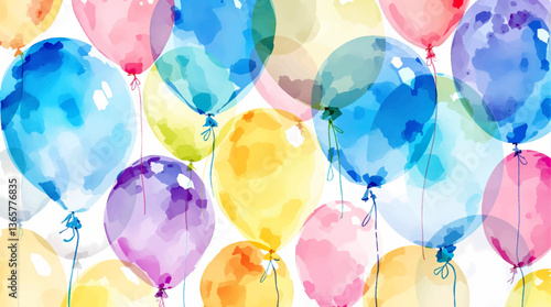 Watercolor colorful balloons on a white background. Seamless pattern	