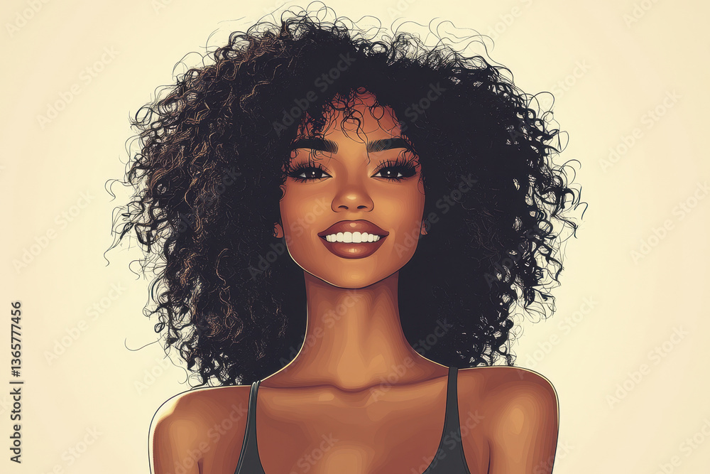 Woman in black bra and curly hair dancing joyfully on a beach at sunset, surrounded by colorful umbrellas and palm trees. Woman in black bra and curly hair dancing joyfully on a beach at sunset, surrounded by colorful umbrellas and palm trees.