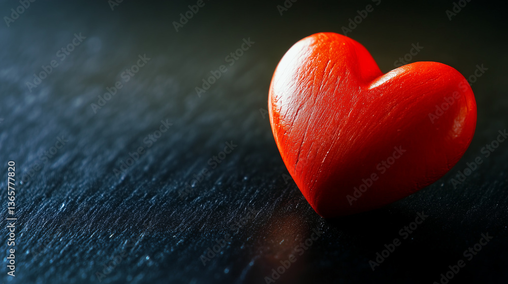 Fototapeta premium Red Heart on Black: A Minimalist Symbol of Emotion and Simplicity