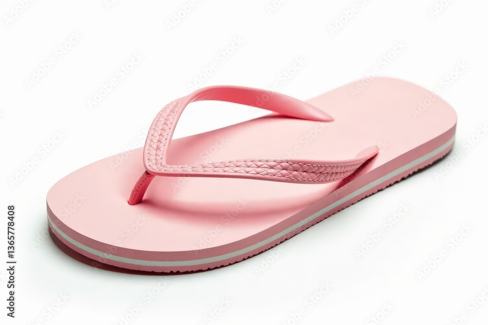 Fototapeta premium A single flip-flop isolated against a pure white background Details visible , sandal, material, beach
