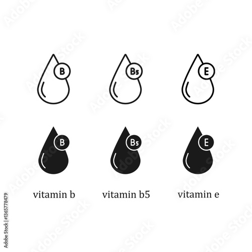 set of vitamins icon. b5, e, b supplements