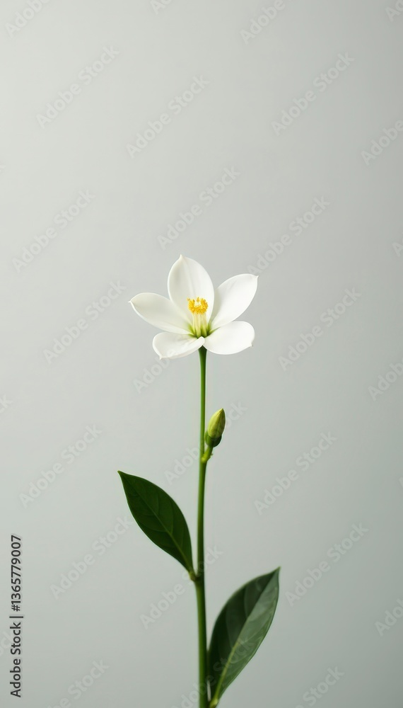 Fototapeta premium A small white bloom against a plain background, simplicity, plant, cleanliness
