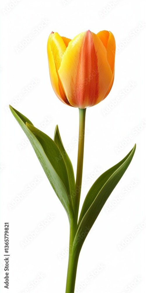 Fototapeta premium Single Yellow and Orange Tulip Blossom on White Background