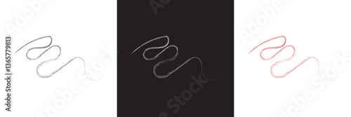 Swish swoosh squiggle line icon  set. Fake signatures. Hand-drawn rough ink brushstrokes. Vector illustration. isolated on white and black background. EPS 10