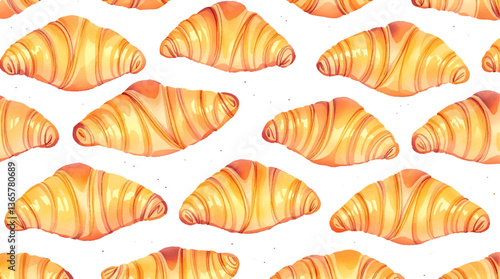 Watercolor pattern croissant on white background	