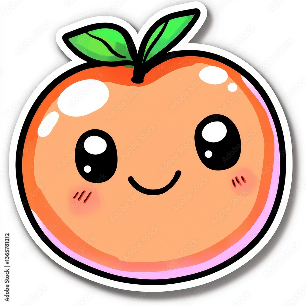 Obraz premium Kawaii Peach Sticker Happy Fruit Character Illustration