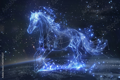 Horse constellation with stars representing astrology zodiac and cosmic animal concept: horse constellation, stars, astrology zodiac, cosmic animal, universe