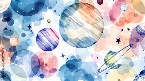 Watercolor planet on white background	