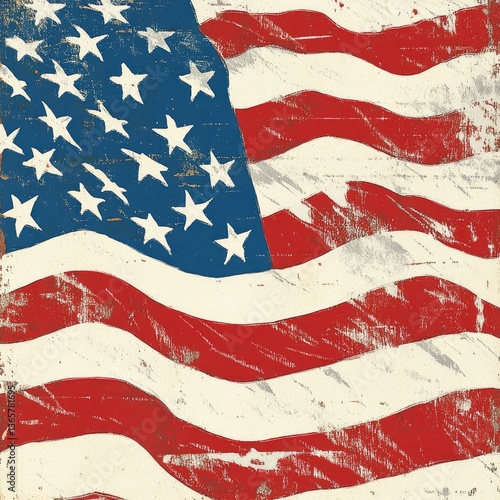 A vintage artistic rendering of the American national flag