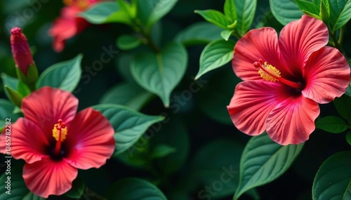 Wallpaper Mural Bold hibiscus blooms, lush green foliage, vibrant repeat, tropical flowers, botanical Torontodigital.ca