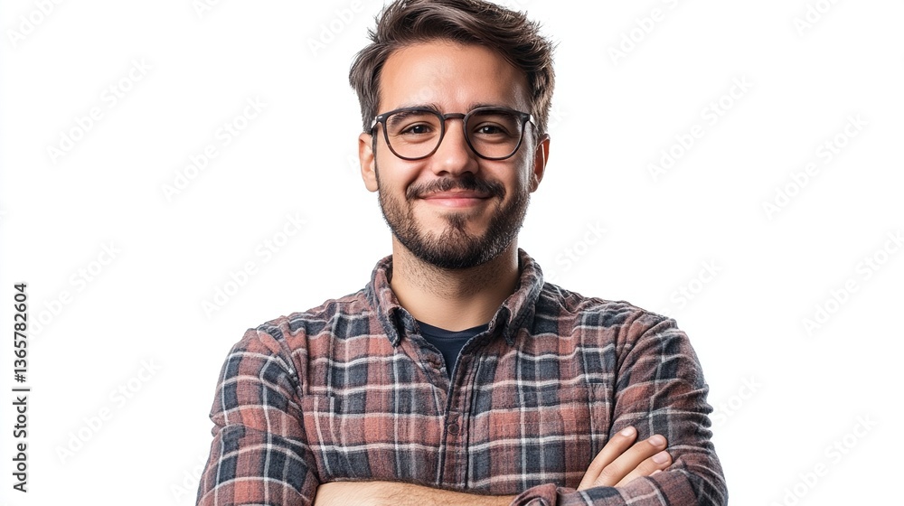 Happy young man with glasses and arms crossed. Happy young man with glasses and arms crossed.