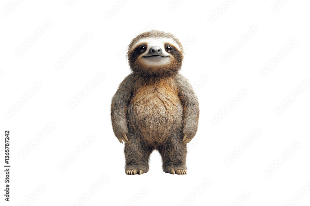 Fototapeta premium Adorable Three-Toed Sloth Standing on Two Legs, Smiling