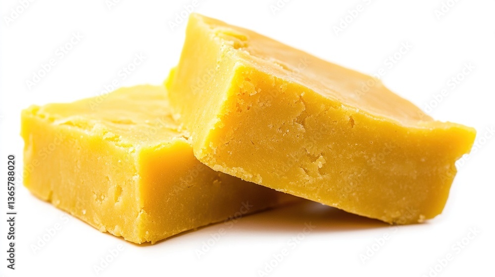 Two pieces of golden fudge isolated on white. Two pieces of golden fudge isolated on white.
