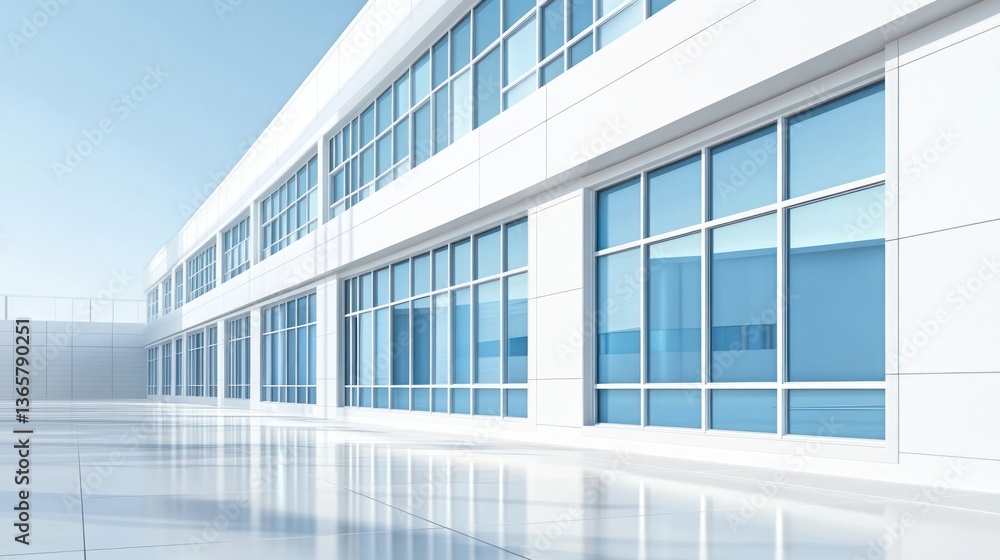 Modern white building exterior, sunny day, clear sky, reflecting floor, corporate architecture Modern white building exterior, sunny day, clear sky, reflecting floor, corporate architecture