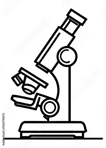Vector laboratory microscope. Magnifying instrument for microbiology.Minimalist Microscope Outline Design Illustration.A laboratory monocular microscope.