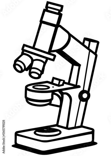Vector laboratory microscope. Magnifying instrument for microbiology.Minimalist Microscope Outline Design Illustration.A laboratory monocular microscope.