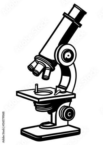 Vector laboratory microscope. Magnifying instrument for microbiology.Minimalist Microscope Outline Design Illustration.A laboratory monocular microscope.