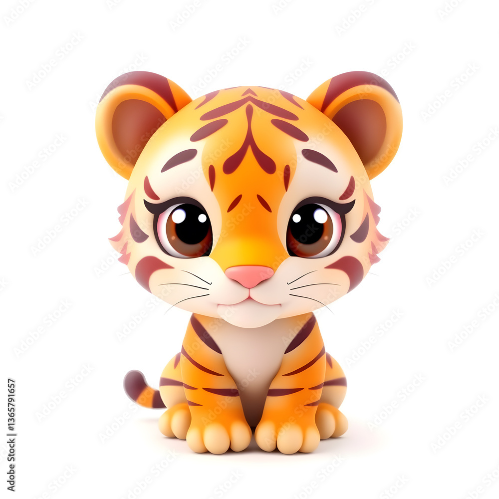 Tiger – 3D baby tiger, tiny soft stripes, round plump body, big shiny eyes, pastel orange and lilac tones, white background Generative AI Tiger – 3D baby tiger, tiny soft stripes, round plump body, big shiny eyes, pastel orange and lilac tones, white background Generative AI