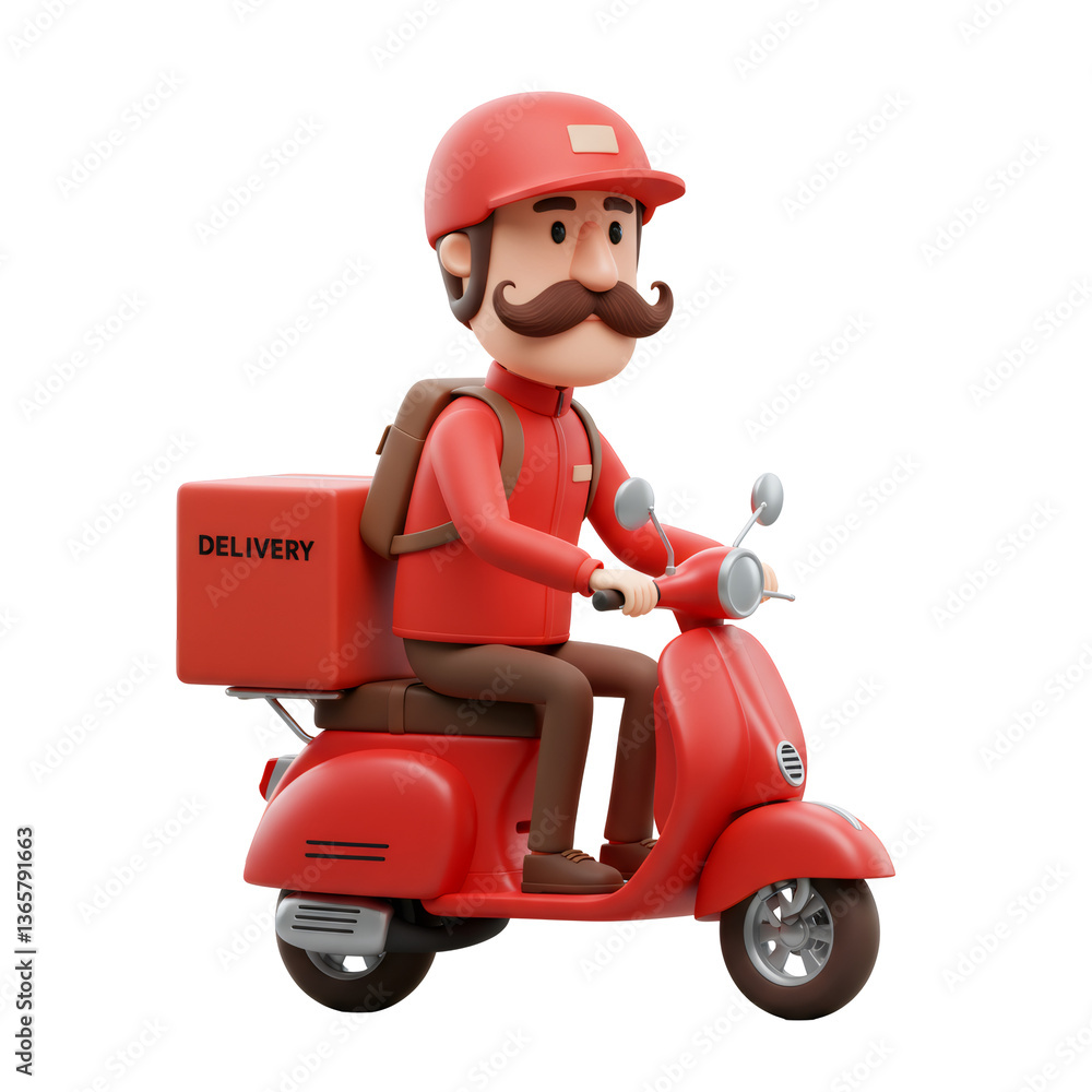 Cartoon Delivery Person Riding a Red Scooter Cartoon Delivery Person Riding a Red Scooter