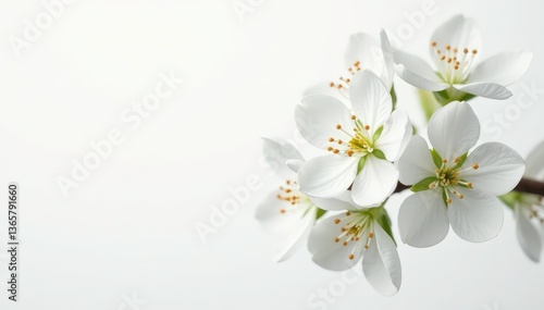 Close-up of pristine white blossoms on stark white background, picture, photo