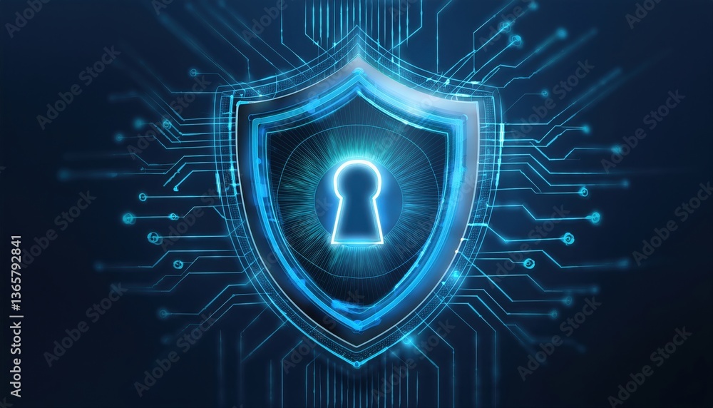 Fototapeta premium A security shield displaying a key representing protection and security of digital assets and data