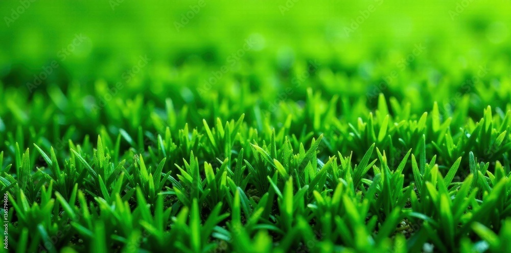 Fototapeta premium Intricate weave of artificial turf, vibrant green hues , sustainable, landscaping