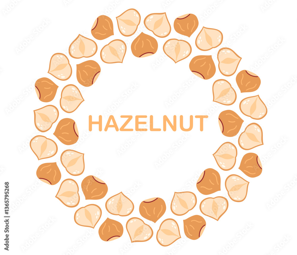 Obraz premium Nuts circle frame. Round hazelnut border. Flat Vector illustration isolated on white background