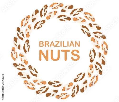 Nuts circle frame. Round brazilian nut border. Flat Vector illustration isolated on white background