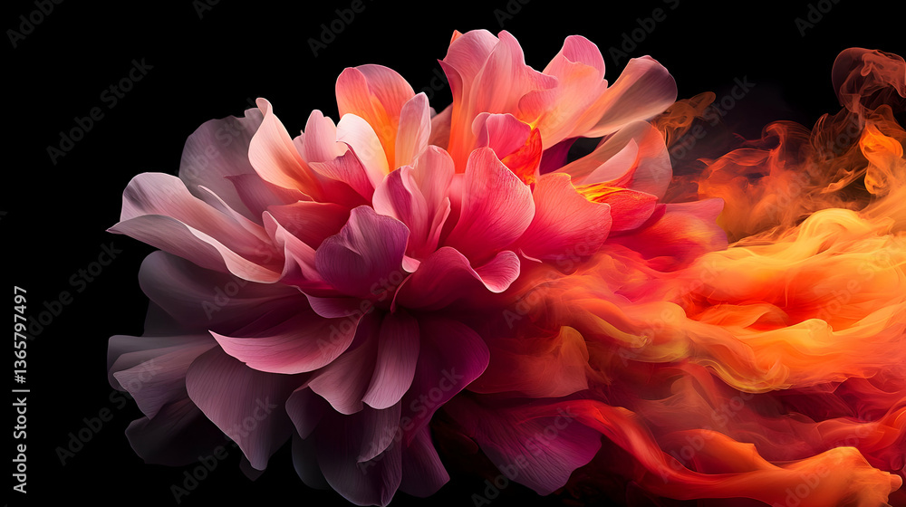 Abstract Pink And Red Flower In Motion On Black Background Abstract Pink And Red Flower In Motion On Black Background