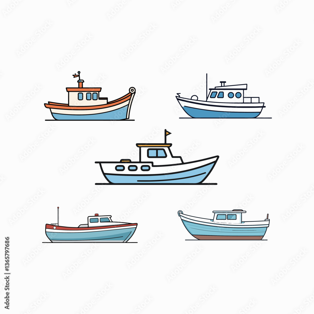 Naklejka premium Set Of Adventure Ship Illustration with Ocean Waves