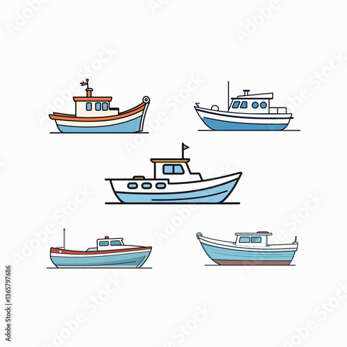 Set Of Adventure Ship Illustration with Ocean Waves