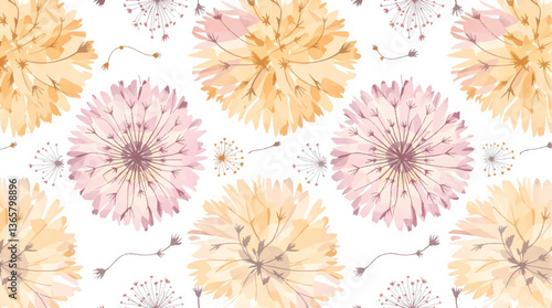 Watercolor floral seamless pattern with hand-painted blush pink flowers and green leaves on white background. Botanical print.	