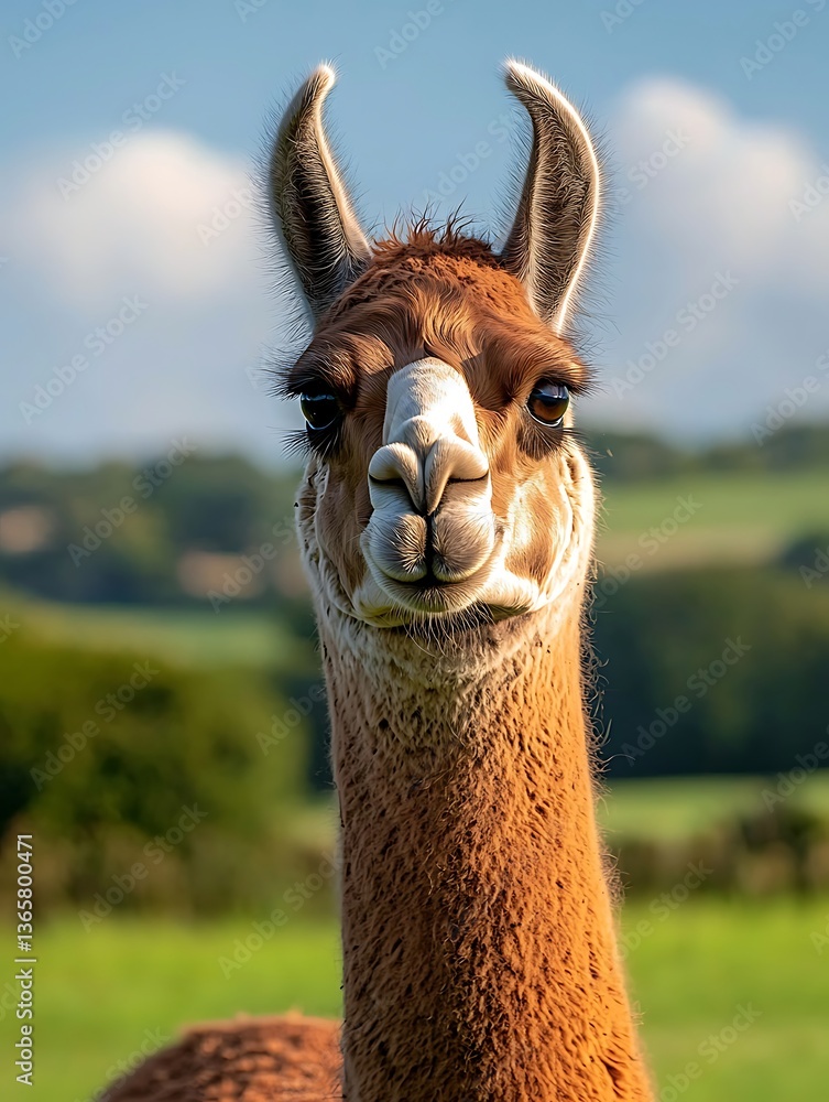 Obraz premium Llama in Field Portrait