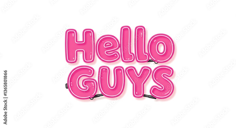 Hello Guys Neon Sign Pink Glowing Text on White Background Hello Guys Neon Sign Pink Glowing Text on White Background