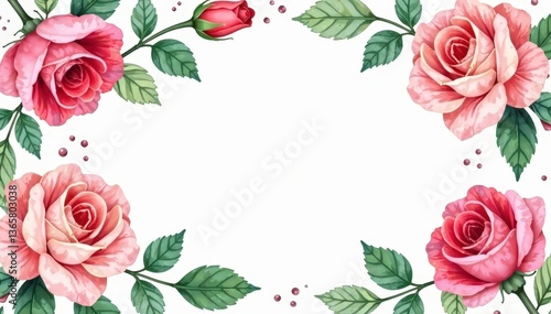 Delicate watercolor roses & leaves, repeating design, design, nature, green