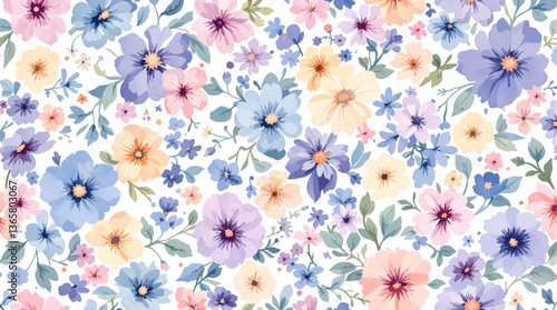 Seamless pattern flower, hand drawn, color pastel, Pastel vector seamless flower pattern backdrop background
