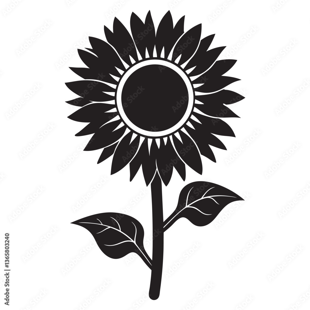 Fototapeta premium simple sunflower black icon color vector silhouette llustration in white background
