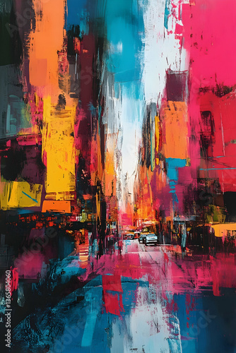 Digital abstract cityscape with vibrant colors  -  