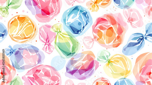 Watercolor pattern candy white background, candy and sweets watercolor collection isoleate background Collection set watercolor. Colorful watercolor blobs on a white background.