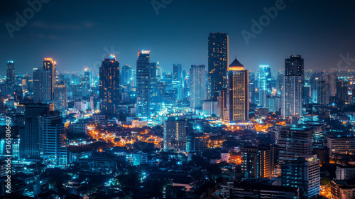 Wallpaper Mural A mesmerizing nighttime cityscape of Bangkok, Thailand, capturing its illuminated downtown skyline and towering urban structures Torontodigital.ca