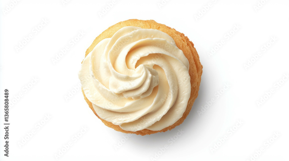 Fototapeta premium Delicious mascarpone cream swirl on vanilla cupcake top view for dessert lovers