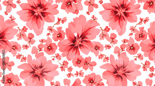 Watercolor style seamless pattern of red flowers, isolate on white background.