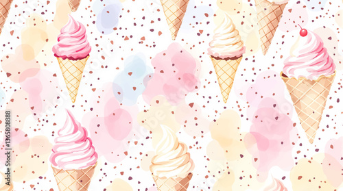 Watercolor pattern ice cream white background vector	