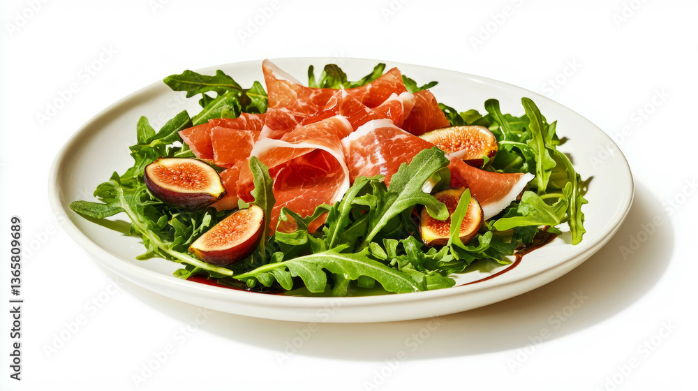 Fresh arugula and fig salad with prosciutto for gourmet dining experience Fresh arugula and fig salad with prosciutto for gourmet dining experience